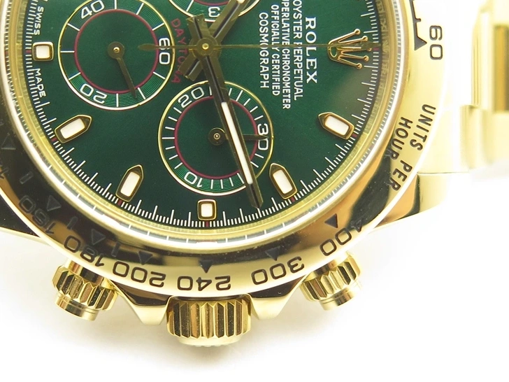 Plated YG 904L 1:1 116508 And SS Case Bracelet Green Clone Edition Dial Best Super A4130 ARF Daytona 0414